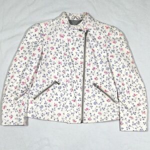 Rebecca Taylor Vine Leather Jacket Floral Vanilla 2 Cream Pink Silver Moto Crop